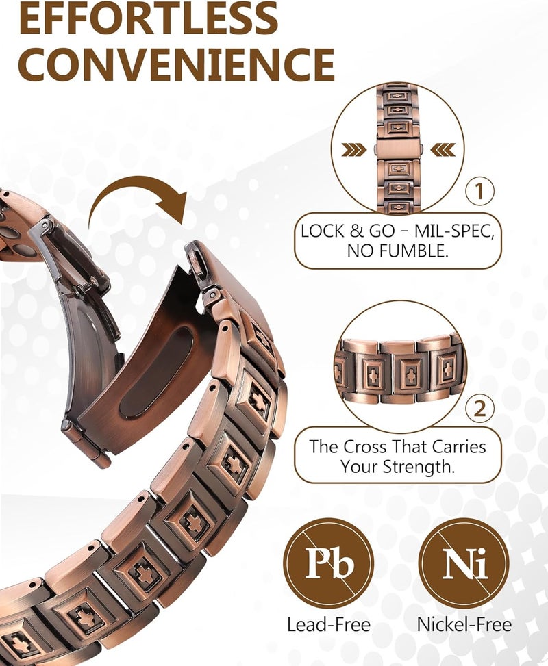 Feraco Copper Bracelet for Men 3X Strength,Magnetic Therapy Bracelet Copper Jewelry with Powerful 3800 Gauss Magnets - Image 5